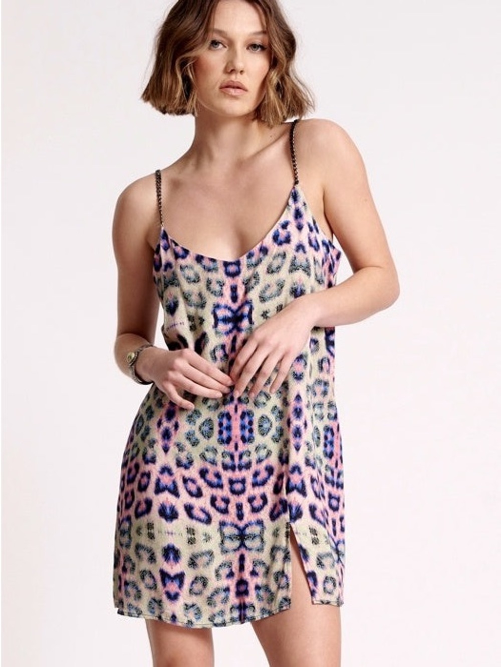 One Teaspoon Leopard Print Slip Dress in Pastel Pink & Blue